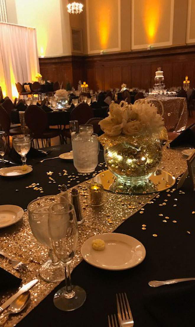 The Corinthian Event Center third floor banquet room setup for a wedding ceremony.