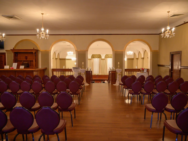 The Corinthian Event Center third floor banquet room setup for a wedding ceremony.